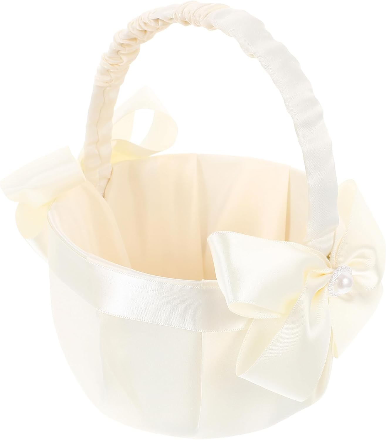 Wedding Flower Girl Basket Satin Bowknot Handheld Floral Petal Basket for Wedding Party Decoration and Ceremony Supplies