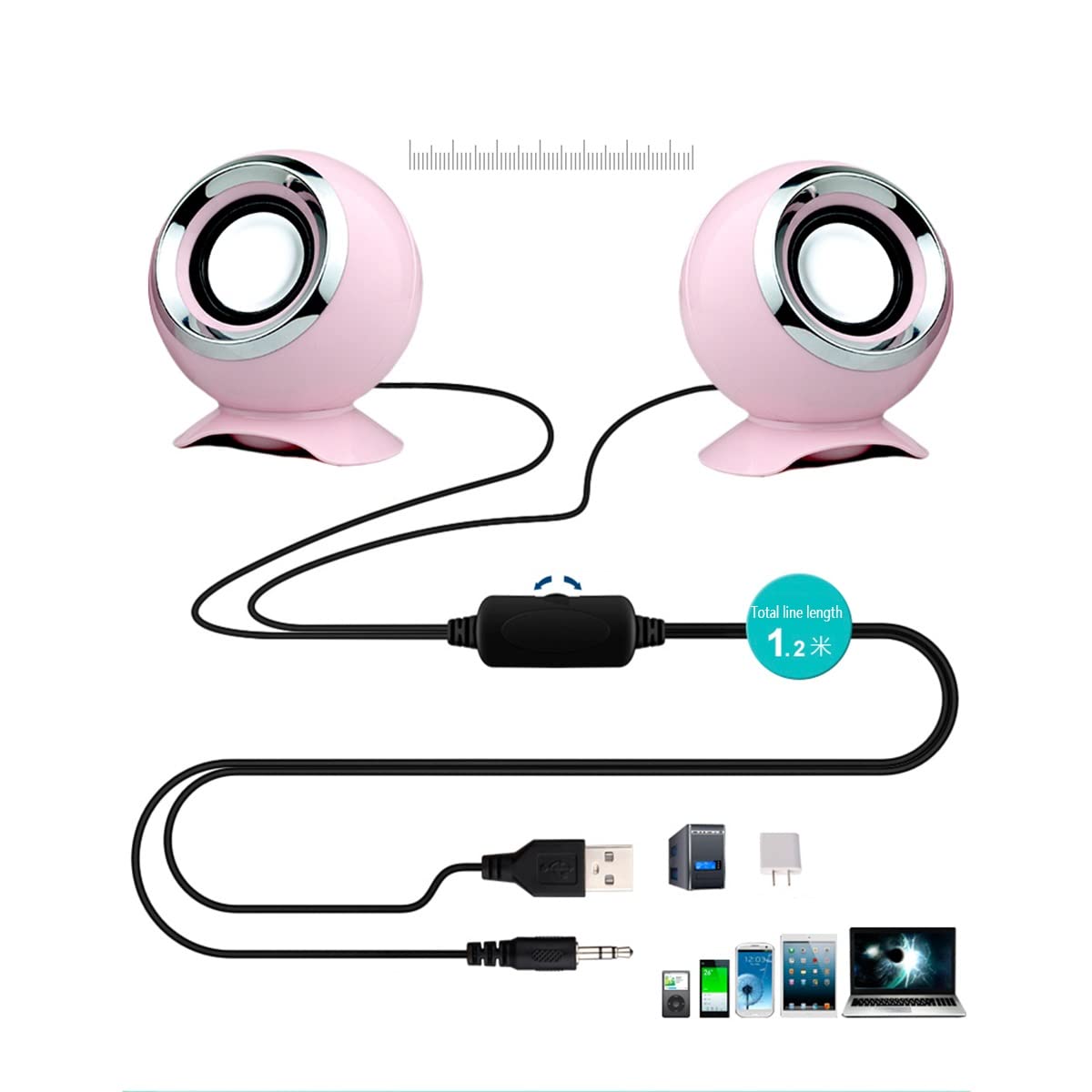 Altavoces USB, mini altavoz de computadora con cable, sonido estéreo multimedia alimentado, conector de audio de 0.138 in para computadora de escritorio/tablet, PC, laptop, cuaderno de juegos (color : rosa) 3