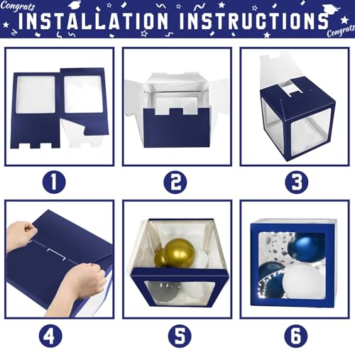 Image of Navy Blue Graduation Decorations Class of 2026 - Balloons Boxes with Letters 2026 GRAD So Proud of You - Complete Party Supplies for High School & College Celebrations