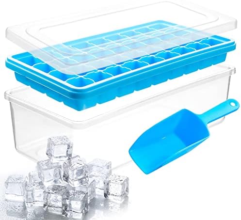 Ice Cube Tray With Lid & Bin | BPA Free Silicone Ice Cube Tray With Lid, Container & Tong | Stackable 36 Nugget Ice Tray for Freezer With Easy Release | Large Ice Mold Maker for Cocktails & Whisky