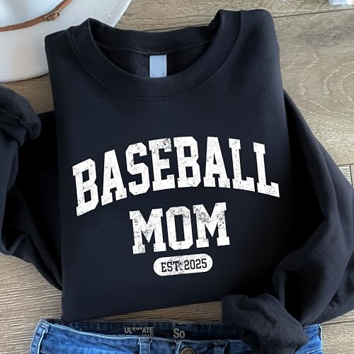 CHILLEVER Personalized Baseball Mom Sweatshirt – Custom Name Sports Mom Crewneck with EST Year, Game Day Baseball Team Spirit Pullover, Senior Night or Tournament Gift for Proud Moms3