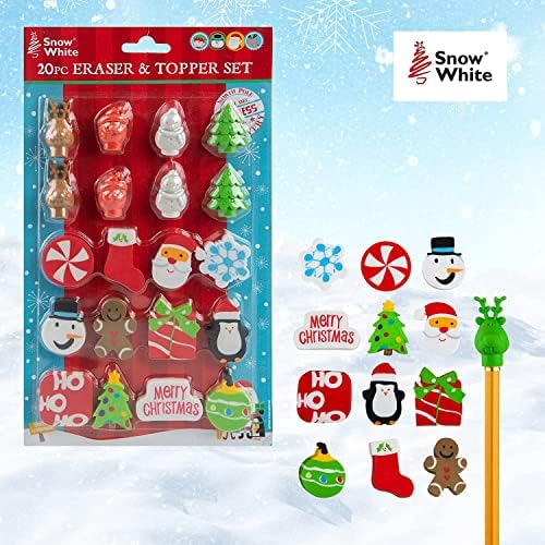 VFM - Christmas Eraser Topper Set, Stocking Fillers, Colouring, Christmas Eve Box Gifts, Xmas, Novelty Eraser, Present Ideas, Festive, Great Value, 20 Pack