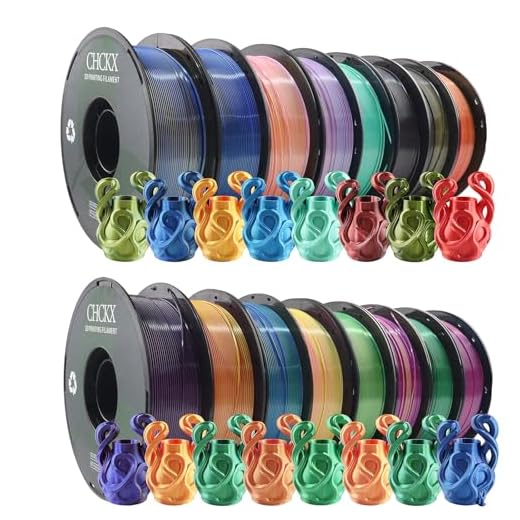 CHCKX 16 Pack PLA Filament Bundle, Silk Dual Color PLA Filament, 1.75mm, 1kg Spool (2.2lbs), Dimensional Accuracy +/- 0.02mm, 16 Different Dual Colors Gradient Filament for Most FDM 3D Printers