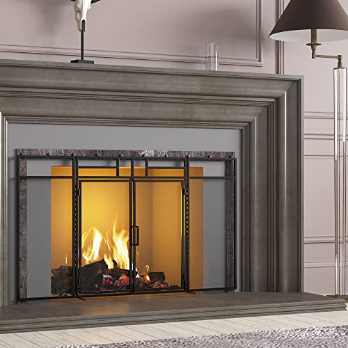 Image of Fire Beauty 3-Panel Magnetic Fireplace Screen Wrought Iron Spark Guard