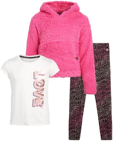 RBX Girls' Legging Set - 3 Piece Hoodie Sweatshirt, T-Shirt, and Leggings (Size: 7-16), Size 10-12, Sangria Sunset