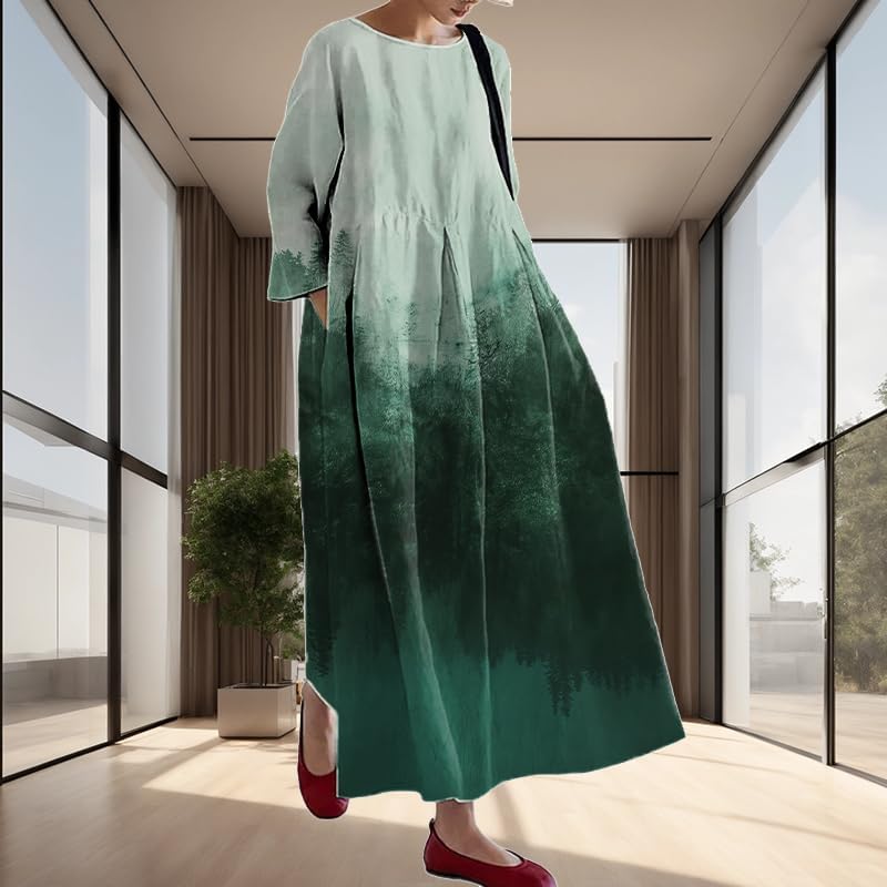 Womens Maxi Dress Plus Size Casual Plus Size Floral Japanese Print Trendy Crew Neck Dress