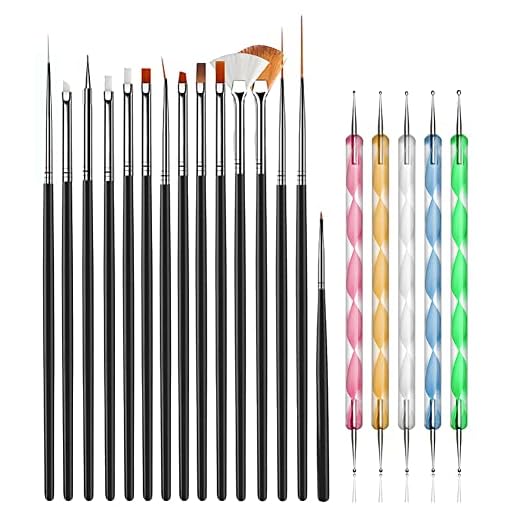JOYJULY 20pcs Nail Art Design Tools, 15pcs Painting Brushes Set with 5pcs Dotting Pens, BLACK …