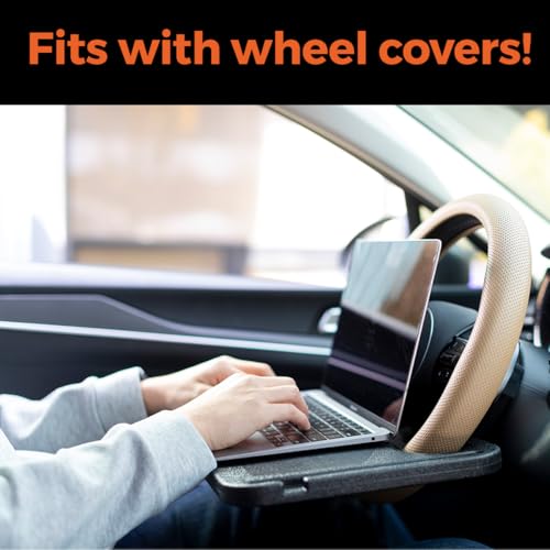 Image of ENRICH UP 2-in-1 Steering Wheel Tray Table & Car Desk - Mint Ring | Car Table Tray for Parked Laptop Work, Meals, Cup Holder Use, Wheel Covers, Pickups, SUVs, and Travel Breaks