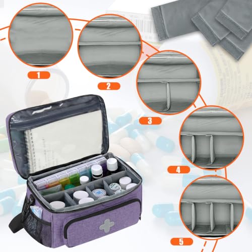 Image of GDNasist Medicine Storage Bag, Medical Bag Pill Bottle Organizer Empty | Medication Travel Carrying Bag for Emergency with Small Portable Pouch, First Aid Box for Travel and Home Storage, Purple