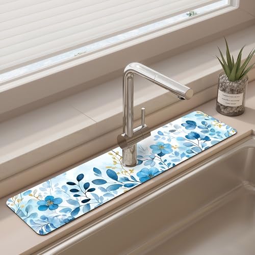 Faucet Mat for Kitchen Sink - Sinkmat Absorbing Mat, Fast Drying Splash Guard for Kitchen & Bathroom - Non-Slip Water Absorbing Drying Pad Behind Faucet, Fits RV, Countertop, Island (3.9x15in) A2