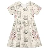 KOCOART Girls Summer Dresses Cherry Blossoms Cocktail Glasses Ice Cubes Fashion Loose A Line Quick Dry Teens Girls Dress Size 7-8 for Home Play Party Sports