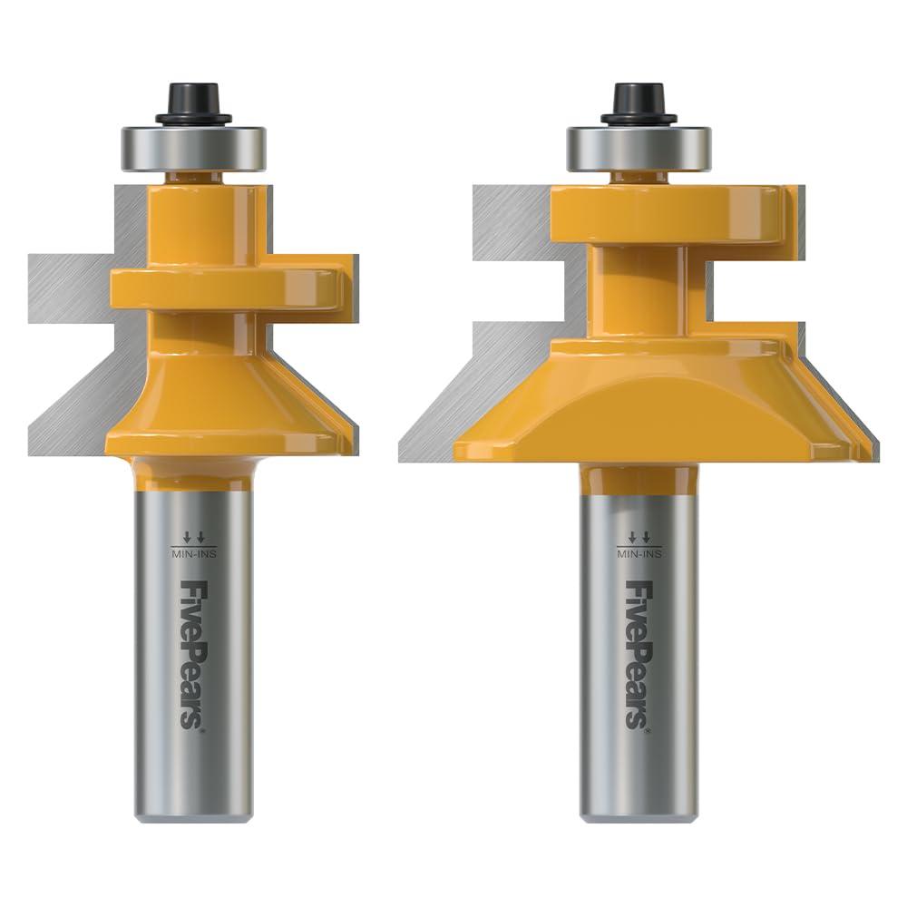 FivePears 2 PCS Tongue and Groove Router Bit Set Flooring 1/2 Inch Shank, Shaker Style Tongue Groove V Notch Wainscotting Boards Panel and Flooring Matched Router Bit Set