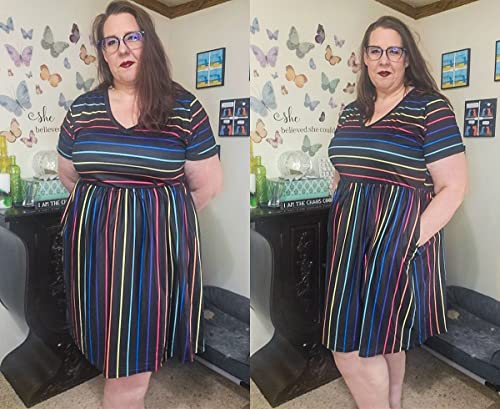 CARCOS Plus Size Dresses for Curvy Women V Neck Short Sleeve Dresses Floral/Striped Summer Boho Dresses with Pocket XL-5XL3