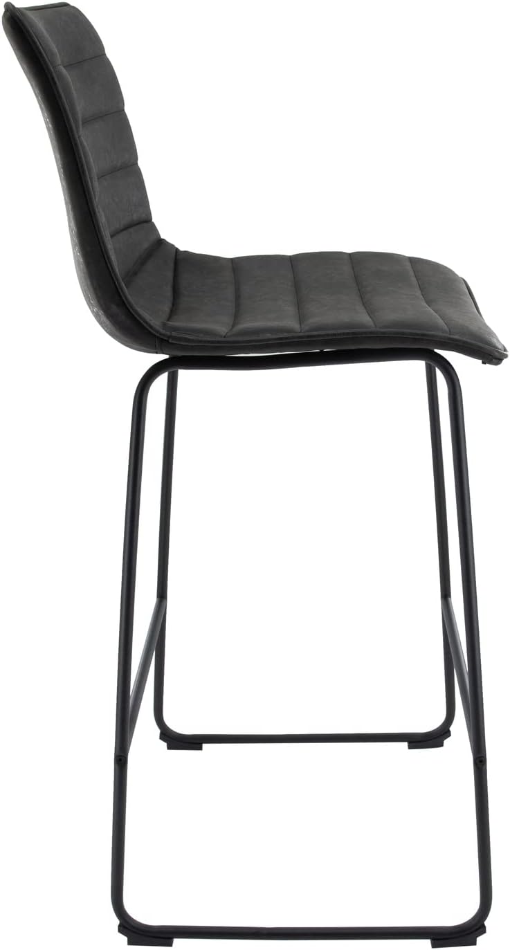 HomeStock Modern Bar Stools - Leather & Iron, Adjustable Height, Footrest, Kitchen Counter Stool