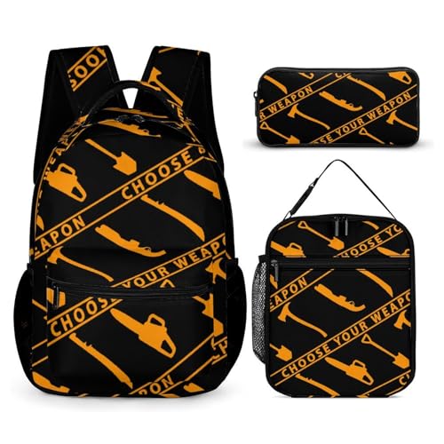 Choose Your Weapon Funny Backpack Set Lunch Bag Pencil Case Makeup Bag 3 in 1 for Men Women Travel