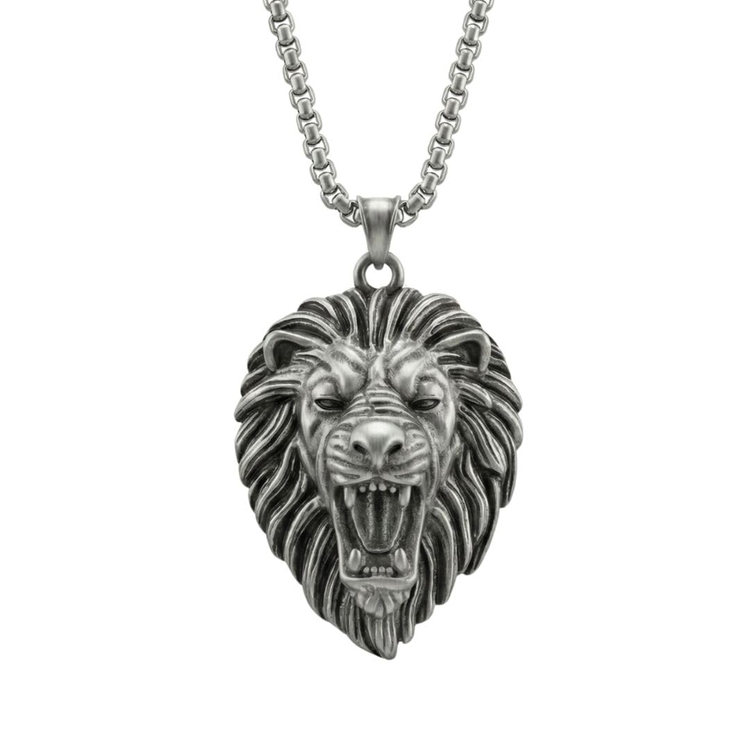 the men thing IMPERIAL LION KING - 40mm Titanium Steel Pendant with 24inch Round Box 5mm Chain for Men & Boys-picture-29