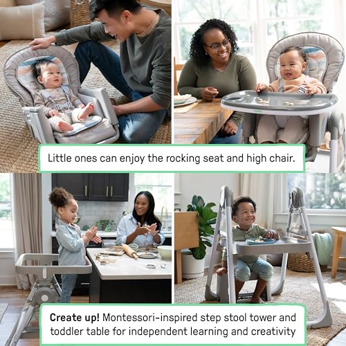 Image of Ingenuity Proper Positioner Create Up Baby High Chair, 9 Modes of Use, Toddler Tower, Table and Chair, Foldable, Adjustable Footrest, 90 Degree Posture Aids Digestion, Ages 0-5 Years - Soulful Skies