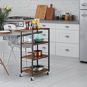 Kitchen Island Cart, Rolling Cart with Storage, 4 Tier Farmhouse Serving Car Mobile Kitchen Island
