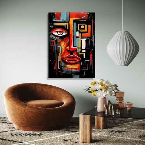 Décoration murale colorée et tableau visage géométrique 50x75 - 3