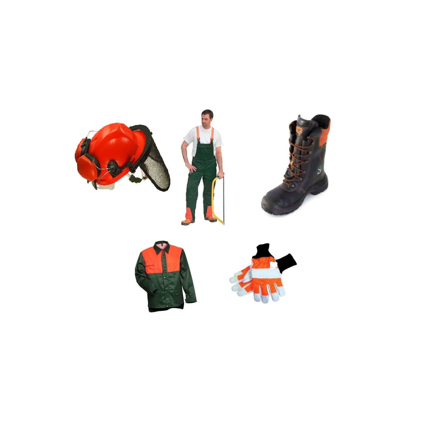 SWS Forst GmbH 5 teiliges Schnittschutz Set Schnittschutzhose Jacke Lederstiefel Forsthelm für den Kurs zugelassen