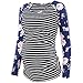 Produktbild Damen Stillshirt Umstandsmode Schwanger T-Shirt Maternity Shirt Umstandsshirt Stilltop Langarmshirt Mama Schwanger Pflege Baby Mutterschaft Streifen Blumen Tops Shirt (Blau,M)