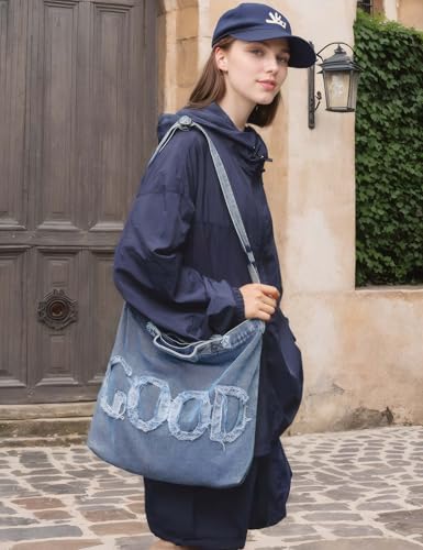 Denim Hobo Tote Bag for Women Large Casual Crossbody Jean Shoulder Purse2