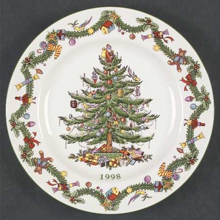 SpodeChristmas Tree-Green Trim 1998 Collector Plate, Fine China Dinnerware