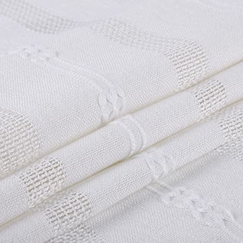 Homerry CTSL-STWWHITE15-0WTZDMAF Valances For Kitchen Windows, Boho Jacquard Stripe Tassel Farmhouse Window Treatment Decor Curtains Linen Blend Bohemian Valances thumb #2