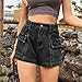 CBDAO Korean Version Denim Shorts Women's Summer Pocket Work Shorts Women's Casual Shorts (Black Gray,M,Medium)