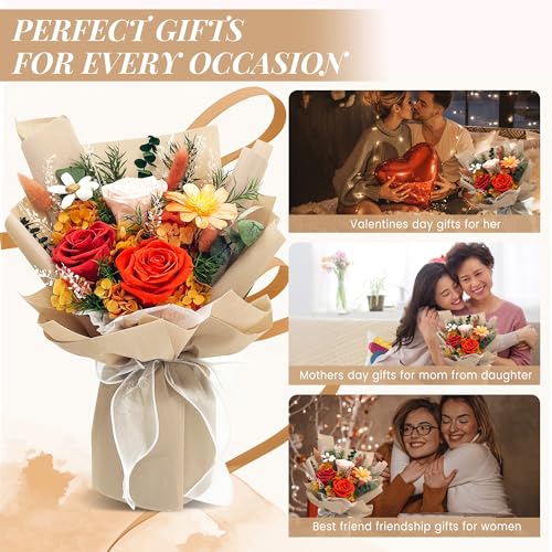 QOEAZY Flowers for Delivery, Preserved Flowers Bouquet with Gift Box, Rose Gifts for Women Mom Grandma3