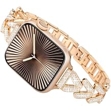 Melyis Luxury Band Compatible with Apple Watch Bands for Women 40mm 41mm 38mm 42mm-S10 Series 10 9 8 SE 7 6 5 4 3, Thin Metal Fancy Strap for Apple Watch Band Women, Woman Dressy iWatch Band-Rose Gold