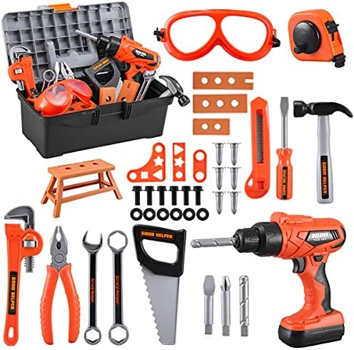 Kids Tool Set – Zealous 45 PCS Toddler Tool Set with Tool Box & Electronic Toy Drill, Pretend Play Kids Toys, Toy Tools for Kids Ages 3,4,5,6,7,8 Years Old, Boy Toys