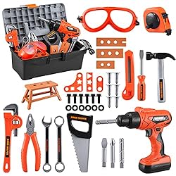 Kids Tool Set – Zealous 45 PCS Toddler Tool Set with Tool Box & Electronic Toy Drill, Pretend Play Kids Toys, Toy Tools…