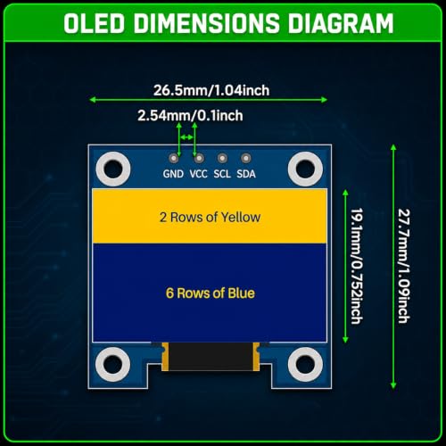 Image of 0.96 Inch OLED Display Module SSD1306 128x64 Pixel I2C IIC Serial Screen, Blue Display for Arduino, Raspberry Pi, ESP32 Projects (3.3V-5V)