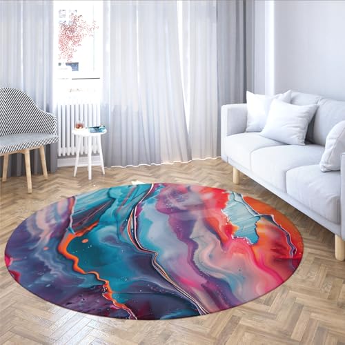 Tapis de salon abstrait effet marbre turquoise au design contemporain - 4