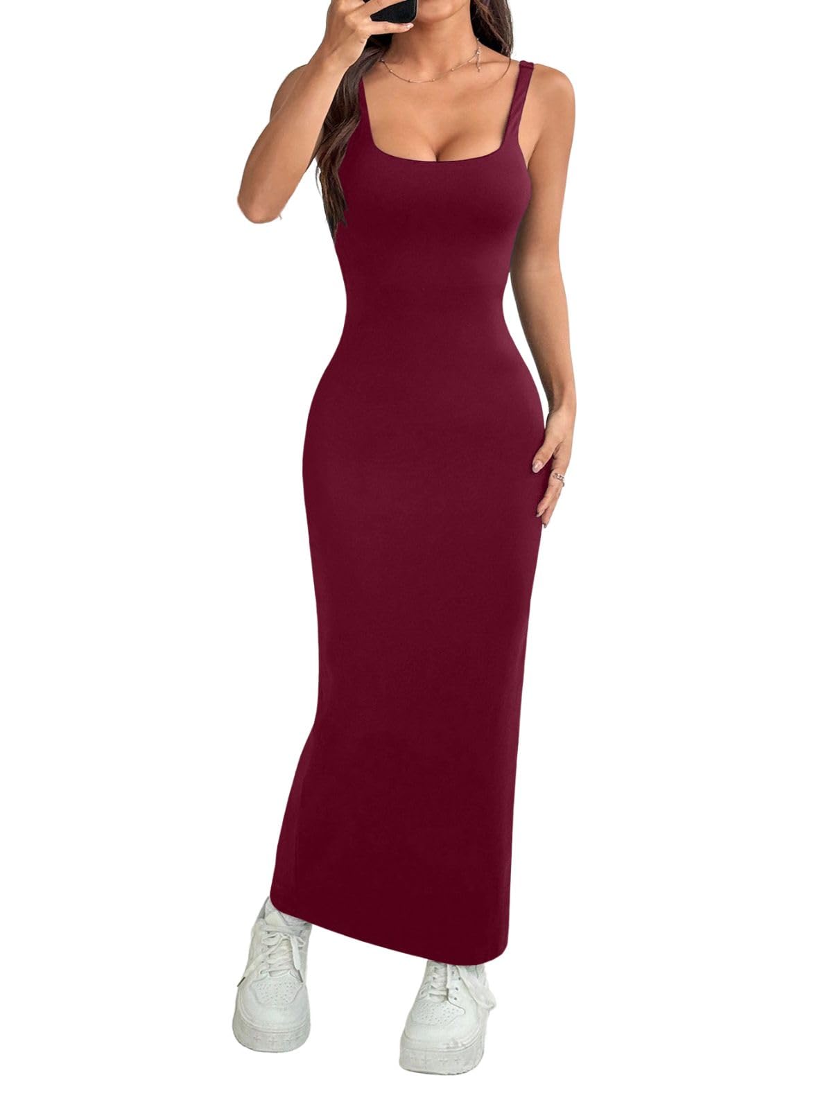 Greciilooks Women One Piece Dress Lycra Blend Western Ankle Length Party Dress (Gl-W.Dress-Wd1287_Wine, Small