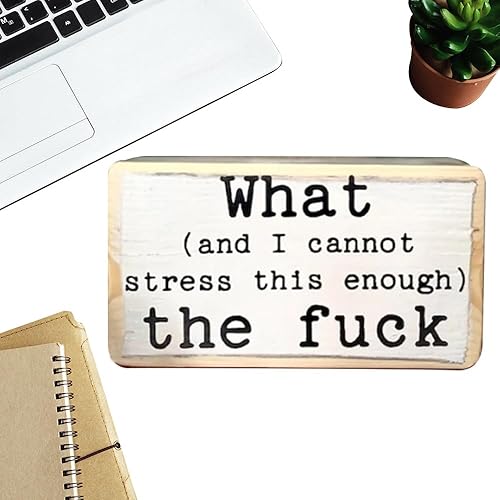 Miniatura 6 de Divertido eslogan decorativo, What (and I can't stress this enough) the f*ck - Divertido letrero de madera para escritorio de oficina, adornos de