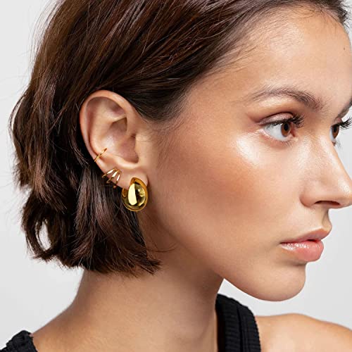 Teardrop Gold Hoop Earrings for Women, Lightweight Drop Hoops Earrings with 18K Real Gold Plated, Hypoallergenic Trendy Jewelry for Women3