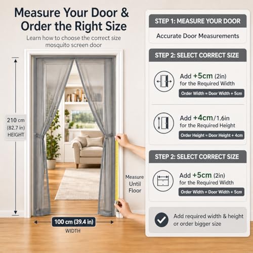 Image of Mosquito Door Net Magnetic 210 * 100cm Grey Mesh Doors for Main Door Auto-Closing Insect Screen to Keep Mosquito Out