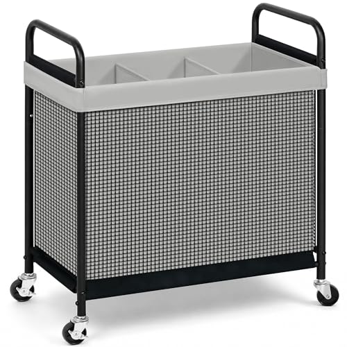 STORAGE MANIAC Rolling Laundry Hamper with Wheels 3-Section Laundry Sorter Rolling Laundrys Basket on Wheels with Removable Bag Clothes Hamper Laundrys Organizer Cart Bathroom Bedroom 120L Grey