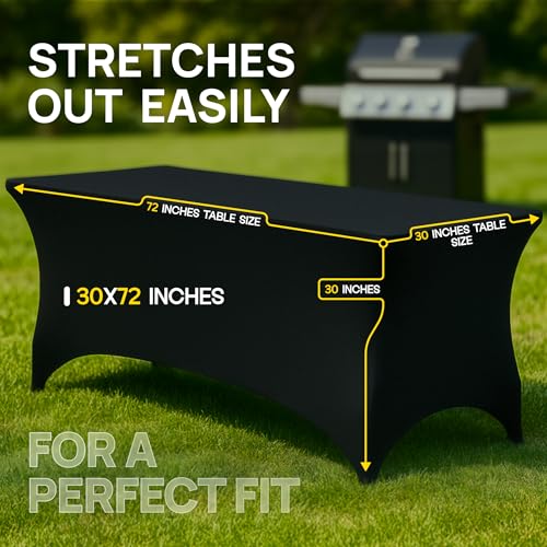 White Classic Black Spandex Table Covers 6ft, 2 Pack - Elegant, Durable, Stretchy 6ft Table Cover Fitted, Wrinkle and Stain Resistant, Elastic Leg Pockets - Image 4