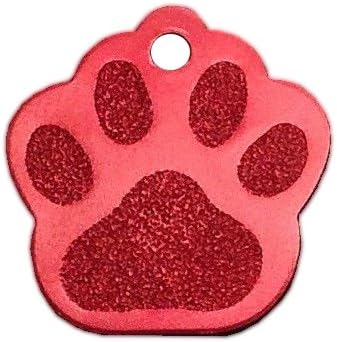 io tags Large Paw Print Pet ID Tag Custom Diamond Engraved Dog Cat Personalized Aluminum (Red)