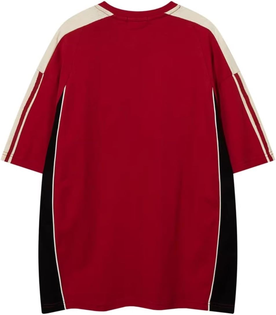 Lixom Patchwork Sports Graphic Tees Oversized T Shirt Hip-hop Loose Fit Vintage Short Sleeve Couple Tops - Image 8