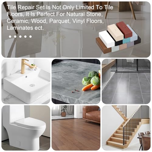 Fliesen Reparatur Set, Fliesenreparaturset für Fliesen, Naturstein, Marmor Reparieren, Keramik Reparatur Hartwachs Reparaturset auch für Laminat, Holz, Parkett und Vinylboden, 11 Farben