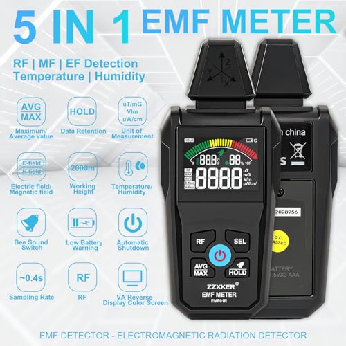 Image of EMF Meter Radiation Detector,5-in-1 EMF Detector,Magnetic Field & Radio Frequency Detector for EF MF RF Temperature Humidity,EMF Reader for Home,Office EMF Inspections and Ghost Hunting