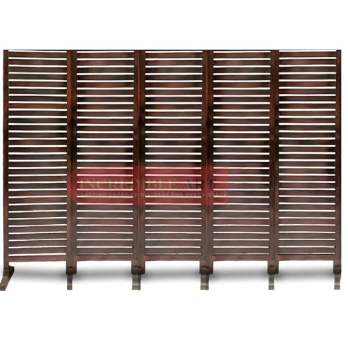 Image of Wooden Partition Wall Divider for Living Room, Wood Privacy Screen, Room Separator Rectangle Line Design- 5 Feet in Height (5 Panels with 6 Stands)