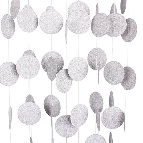 MOWO Glitter Paper Garland Circle Dots Hanging Decor 2'' in Diameter,20 feet(Silver Glitter,2pc) - //coolthings.us