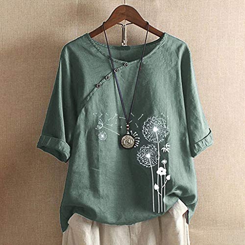 Dasayo Womens Summer Cotton Linen Tops Elbow Sleeve Round Neck Casual Blouses Shirt Gauze Trendy Going Out Ladies Outfits #TOP1