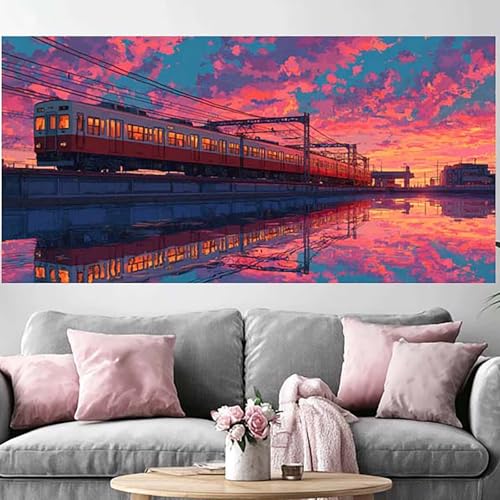 Diamond Painting Adulte Train Coucher de Soleil - Broderie Cross Stitch Strass Full Drill 70x210cm