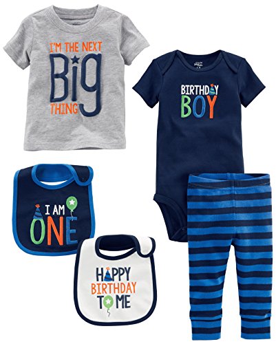 Simple Joys by Carter's Baby Boys' 5-Piecemy 1st Birthday Set, Blue Birthday Boy, 12 Months